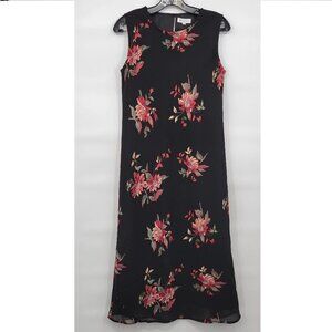 Daiquiri Women Black Floral Sleeveless Slim Fit Midi Shift Dress Medium